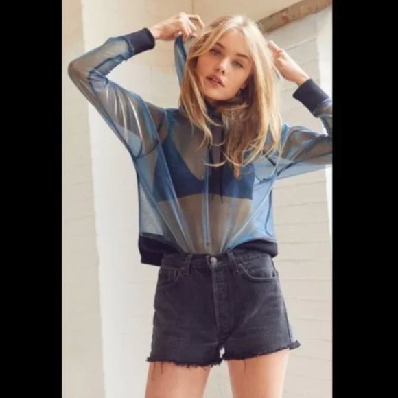 Silence + Noice Urban Outfitters Blue and Silver Iridescent Sheer Hoodie - Picture 4 of 5